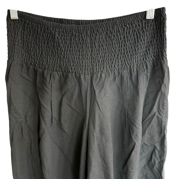 Chouyatou Women Casual Wide Leg Cotton Flax Loose Trousers Medium Black - Picture 2 of 10